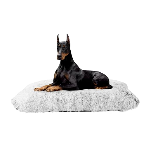 HMTOPE Hundebett, Flauschige Hundematten, Länger Plüsch Hundekissen, Waschbar, rutschfeste Unterseite, 122 cm für Mittelgroße und Grosse Hunde, Hellgrau von HMTOPE
