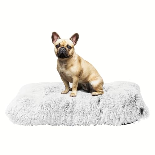 HMTOPE Hundebett, Flauschige Hundematten, Länger Plüsch Hundekissen, Waschbar, rutschfeste Unterseite, 80 cm für Kleine Hunde, Hellgrau von HMTOPE