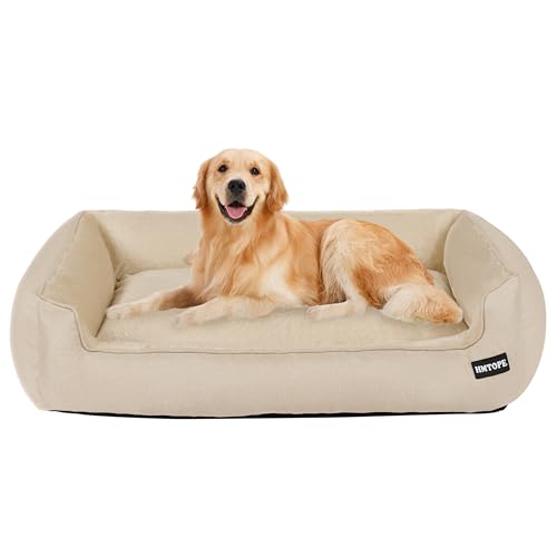 HMTOPE Hundebett, Hundesofa, Hundekissen, Hundekörbchen Abnehmbar und waschbar, Beige, 110 x 86 x 26 cm von HMTOPE