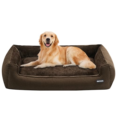 HMTOPE Hundebett, Hundesofa, Hundekissen, Hundekörbchen Abnehmbar und waschbar, Braun, 110 x 86 x 26 cm von HMTOPE