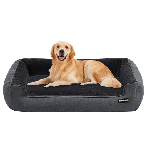 HMTOPE Hundebett, Hundesofa, Hundekissen, Hundekörbchen Abnehmbar und waschbar, Dunkelgrau, 110 x 86 x 26 cm von HMTOPE