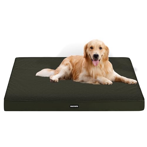 HMTOPE Orthopädisches Hundebett, 10cm Dicke Hundekissen für Mittelgroße Hunde, Grosse Hunde, Abnehmbar und Waschbar Hundematte, rutschfeste Unterseite, Wasserdichtes Innenfutter, 112 cm, Olivgrün von HMTOPE