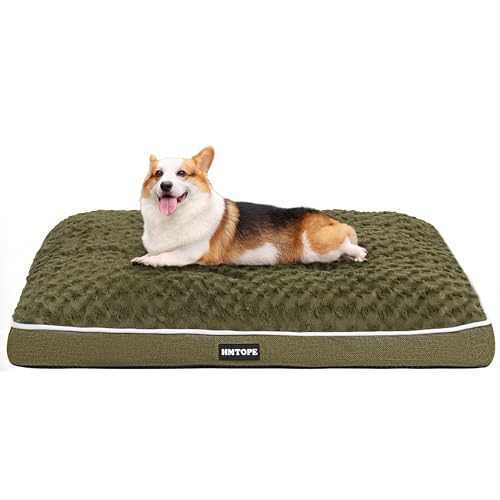 HMTOPE Orthopädisches Hundebett, Hundematte im Doppelstock-Design, Waschbar Hundekissen, Abnehmbar Hundekorb, 90 cm für Kleine bis Mittelgroße Hunde, Olivgrün von HMTOPE