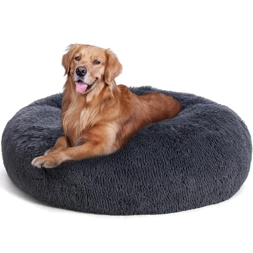 HMTOPE Orthopädisches Hundebett rund Hundekissen Hundesofa Katzenbett Donut Kuscheliges Hundekorb Waschbar, 100 cm Ø, Dunkelgrau von HMTOPE