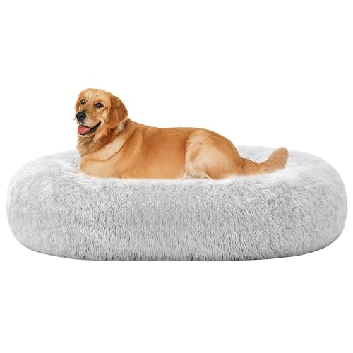 HMTOPE Orthopädisches Hundebett rund Hundekissen Hundesofa Katzenbett Donut Kuscheliges Hundekorb Waschbar, 100 cm Ø, Hellgrau von HMTOPE