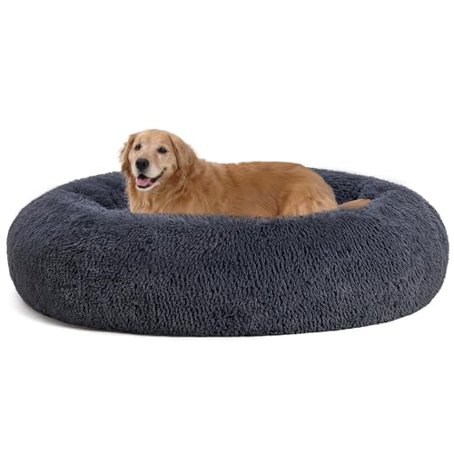 HMTOPE Orthopädisches Hundebett rund Hundekissen Hundesofa Katzenbett Donut Kuscheliges Hundekorb Waschbar, 120 cm Ø, Hellgrau von HMTOPE