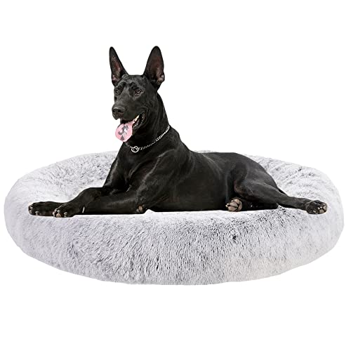 HMTOPE Orthopädisches Hundebett rund Hundekissen Hundesofa Katzenbett Donut Kuscheliges Hundekorb Waschbar, 120 cm Ø, Hellgrau von HMTOPE