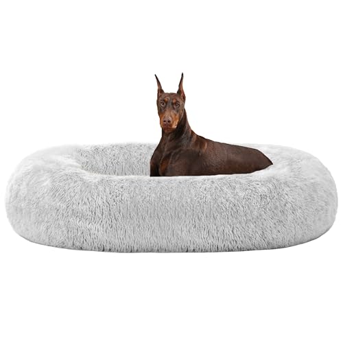 HMTOPE Orthopädisches Hundebett rund Hundekissen Hundesofa Katzenbett Donut Kuscheliges Hundekorb Waschbar, 120 cm Ø, Hellgrau von HMTOPE