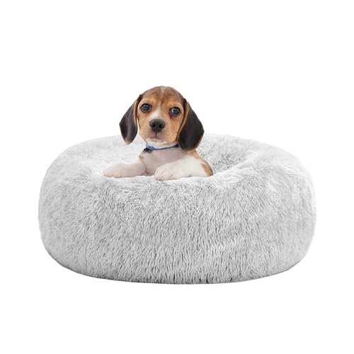 HMTOPE Orthopädisches Hundebett rund Hundekissen Hundesofa Katzenbett Donut Kuscheliges Hundekorb Waschbar, 60 cm Ø, Hellgrau von HMTOPE