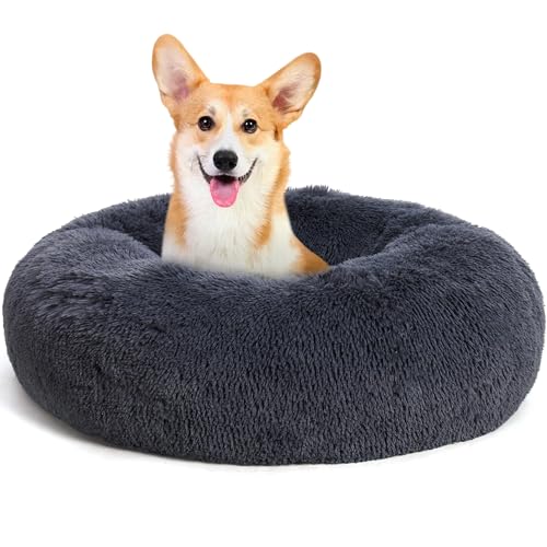 HMTOPE Orthopädisches Hundebett rund Hundekissen Hundesofa Katzenbett Donut Kuscheliges Hundekorb Waschbar, 70 cm Ø, Dunkelgrau von HMTOPE