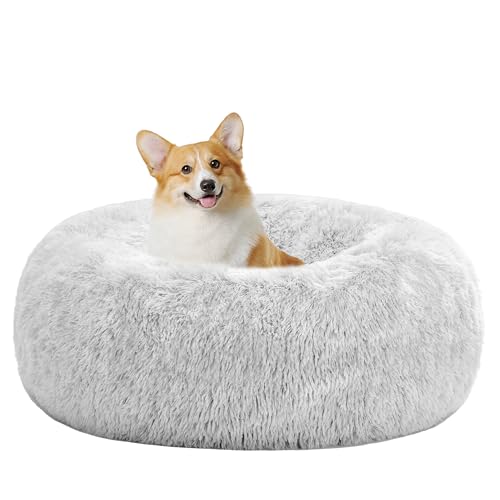 HMTOPE Orthopädisches Hundebett rund Hundekissen Hundesofa Katzenbett Donut Kuscheliges Hundekorb Waschbar, 70 cm Ø, Hellgrau von HMTOPE