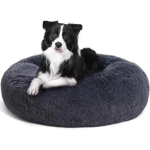 HMTOPE Orthopädisches Hundebett rund Hundekissen Hundesofa Katzenbett Donut Kuscheliges Hundekorb Waschbar, 80 cm Ø, Dunkelgrau von HMTOPE