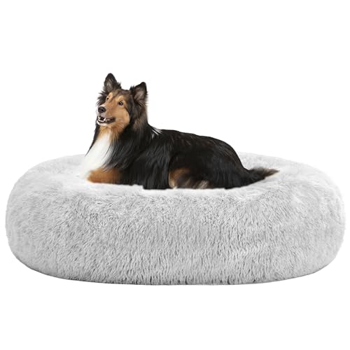 HMTOPE Orthopädisches Hundebett rund Hundekissen Hundesofa Katzenbett Donut Kuscheliges Hundekorb Waschbar, 80 cm Ø, Hellgrau von HMTOPE