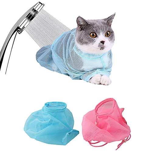 HNDB 2colors 2ps Cat Bathing Bag Shower, atmungsaktives Mesh-Katzenpflegenetz-Set, multifunktionale Haustiere, Anti-Biss-Anti-Scratch-Rückhaltetaschen für Katzen von HNDB