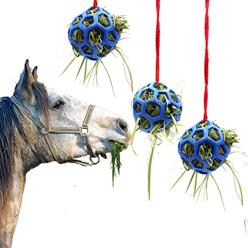HNDB 3er-Pack Pferde-Leckerli-Bälle, Heu-Futterspender, Ziegen-Futterball, Ställe, hängendes Fütterungsspielzeug, für Pferde, Ziegen, Schafe, um Stress abzubauen (Blue) von HNDB