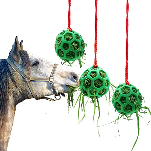 HNDB 3er-Pack Pferde-Leckerli-Bälle, Heu-Futterspender, Ziegen-Futterball, Ställe, hängendes Fütterungsspielzeug, für Pferde, Ziegen, Schafe, um Stress abzubauen (Green) von HNDB