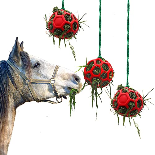 HNDB 3er-Pack Pferde-Leckerli-Bälle, Heu-Futterspender, Ziegen-Futterball, Ställe, hängendes Fütterungsspielzeug, für Pferde, Ziegen, Schafe, um Stress abzubauen (Red) von HNDB