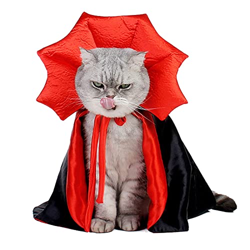 HNDB Halloween Katze Vampir Kostüm, Halloween Haustier Kleid, Kätzchen Halloween Kleidung, Lustige Welpenkleidung, für Kleine Hunde und Katzen Cosplay Dekoration (Rot Schwarz) von HNDB