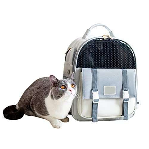HNDB Katzenrucksack,Hundetragetasche,tragbarer, atmungsaktiver Katzentragerucksack für Welpen und Katzen,strapazierfähiger Oxford-Haustierrucksack für Reisen,Wandern, Einkaufen im Freien (Grey) von HNDB