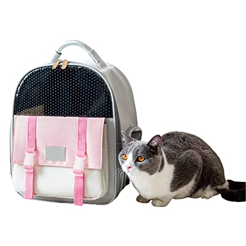 HNDB Katzenrucksack,Hundetragetasche,tragbarer, atmungsaktiver Katzentragerucksack für Welpen und Katzen,strapazierfähiger Oxford-Haustierrucksack für Reisen,Wandern, Einkaufen im Freien (Pink) von HNDB