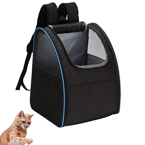 HNDB Katzentragerucksack,tragbare atmungsaktive Haustiertasche,multifunktionale Faltbare Reisekatzentasche,Hundetragetaschen mit ergonomischer Rückenlehne und Belüftung (Black Blue Edge) von HNDB