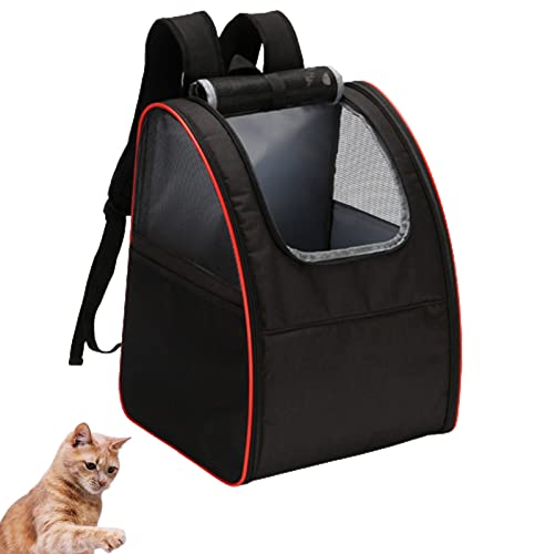 HNDB Katzentragerucksack,tragbare atmungsaktive Haustiertasche,multifunktionale Faltbare Reisekatzentasche,Hundetragetaschen mit ergonomischer Rückenlehne und Belüftung (Black Red Edge) von HNDB
