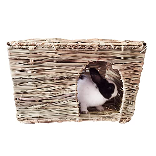 Handmade Rabbit Foldable House, Small Pet Grass House Woven Hay Play House Reed Nest GuineaPig Hamster Bunny Chinchilla Hideout Mat Cage Acessoiry Lapin (L) von HNDB