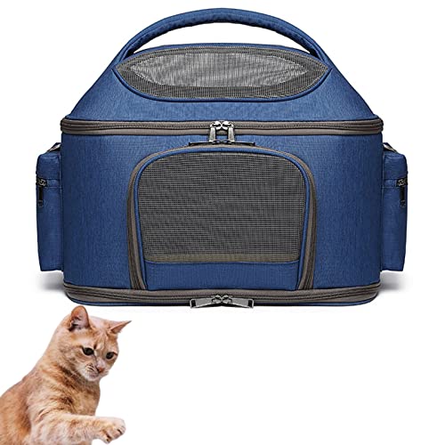 Haustiertragetasche, atmungsaktive Katzenhandtasche, tragbarer, Faltbarer Hundereiserucksack, von Fluggesellschaften zugelassene Haustiertasche, für kleine/mittelgroße Hunde und Katzen (Blue) von HNDB