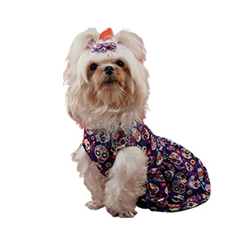 Hunde-Halloween-Kleid, Kätzchen-Polyester-Kürbismuster-Rock, Haustier-Schädel-Druck-Kostüme, lustige Welpen-Kleidung, für kleine Hunde und Katzen Cosplay (L,Skull) von HNDB