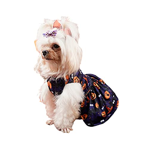 Hunde-Halloween-Kleid, Kätzchen-Polyester-Kürbismuster-Rock, Haustier-Schädel-Druck-Kostüme, lustige Welpen-Kleidung, für kleine Hunde und Katzen Cosplay (S,Pumpkin) von HNDB