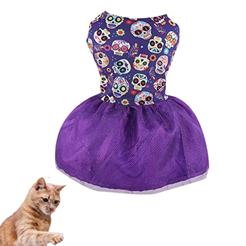 Hunde-Halloween-Kleid, plissierter elastischer Rock für Kätzchen, Kostüme mit Kürbis-Schädeldruck, lustige Kätzchen-Kleidung, für kleine Hunde und Katzen, Cosplay (L,P) von HNDB