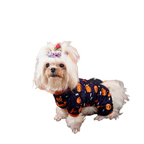 Hunde-Halloween-Kostüm, Kätzchen-Polyester-Kürbismuster-Kleidung, Haustier-Schädel-Druck-Kostüme, lustige Welpen-Vier-Bein-Kleidung, für kleine Hunde und Katzen Cosplay (L,Pumpkin) von HNDB