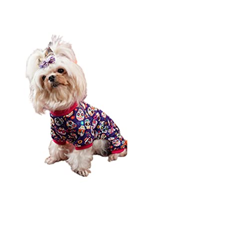 Hunde-Halloween-Kostüm, Kätzchen-Polyester-Kürbismuster-Kleidung, Haustier-Schädel-Druck-Kostüme, lustige Welpen-Vier-Bein-Kleidung, für kleine Hunde und Katzen Cosplay (S,Skull) von HNDB