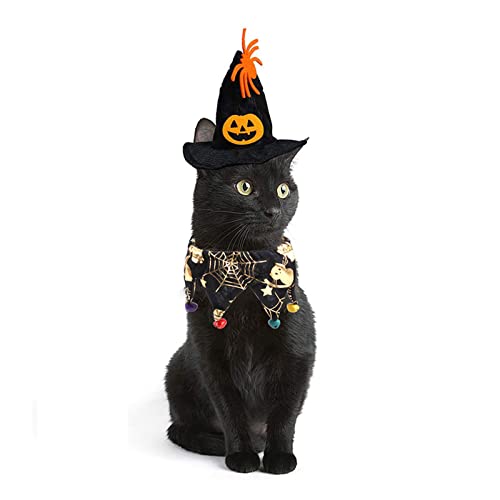 Hunde-Halloween-Kostüm-Kits, Kätzchen-Halloween-Schal mit Glocken, Welpen-Kürbis-Spinnenhut, verstellbares Haustier-Cosplay-Kostüm, für kleine Hunde und Katzen (Spider) von HNDB