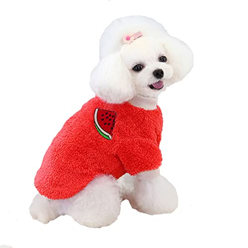 Hunde- Und Katzenmantel Mit Süßem Fruchtdruck Warmer Fleece Haustierkleidung Jacke Kleiner Hund Welpe Teddy Französische Bulldogge Chihuahua Winter-Outfit (XL,Red) von HNDB