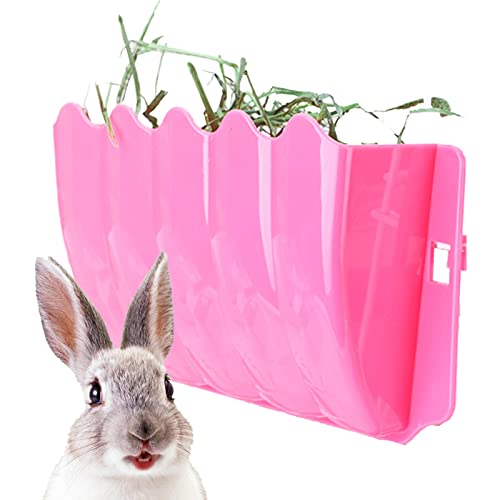 Kaninchen-Heuraufe, Häschen-hängender Kunststoff-Gras-Futterspender, Futternapfhalter für kleine Haustiere, Spender, Grasaufbewahrung Zubehör für Meerschweinchen-Chinchilla-Futter (One Size,Pink) von HNDB
