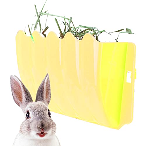 Kaninchen-Heuraufe, Häschen-hängender Kunststoff-Gras-Futterspender, Futternapfhalter für kleine Haustiere, Spender, Grasaufbewahrung Zubehör für Meerschweinchen-Chinchilla-Futter (One Size,Yellow) von HNDB