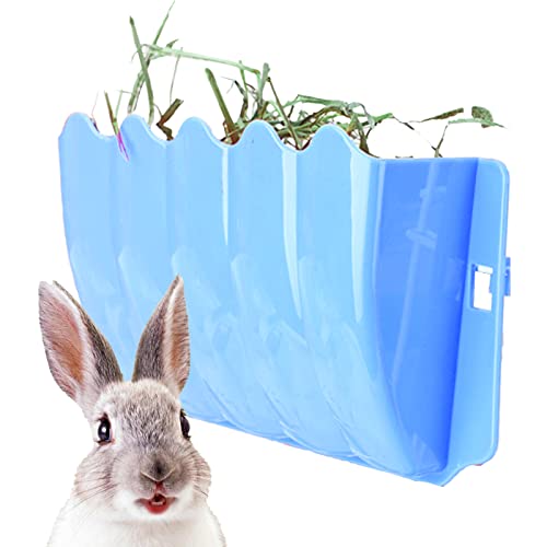 Kaninchen-Heuraufe, Häschen-hängender Kunststoff-Gras-Futterspender, Futternapfhalter für kleine Haustiere, Spender, Grasaufbewahrung Zubehör für Meerschweinchen-Chinchilla-Futter (One Size,Blue) von HNDB