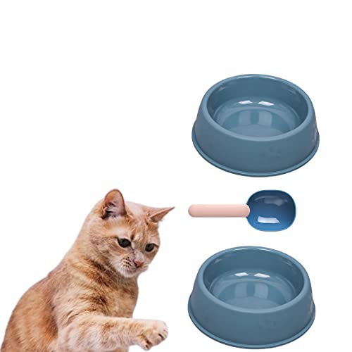 Katzennapf mit Löffel, 2-teiliger PP-Haustiernapf mit mattiertem Fußabdruck, Futternapf-Set für Katzen und Hunde, Futternapf für Welpen, Leichter, Rutschfester Futternapf (Dark Blue) von HNDB