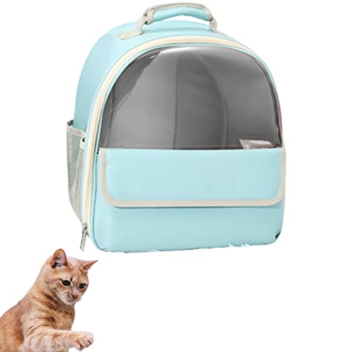 Katzentragetasche, wasserdichter PU-Haustierrucksack, tragbare transparente, atmungsaktive Hundetasche, Reisekatzentasche mit ergonomischer Rückenlehne und Belüftung für Hunde und Katzen (Blue) von HNDB