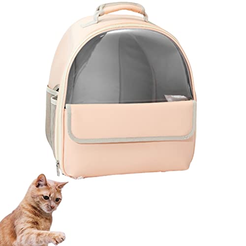 Katzentragetasche, wasserdichter PU-Haustierrucksack, tragbare transparente, atmungsaktive Hundetasche, Reisekatzentasche mit ergonomischer Rückenlehne und Belüftung für Hunde und Katzen (Pink) von HNDB