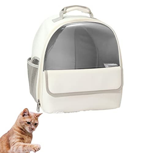 Katzentragetasche, wasserdichter PU-Haustierrucksack, tragbare transparente, atmungsaktive Hundetasche, Reisekatzentasche mit ergonomischer Rückenlehne und Belüftung für Hunde und Katzen (White) von HNDB