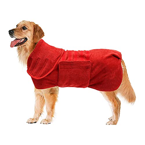 Mikrofaser Hund Bademantel Wearable Pet Badetuch, Super Saugfähige Schnell Trocknende Weiche Einstellbare Hundekleidung Für Mittlere Bis Große Hunde Handtücher (L,Red) von HNDB