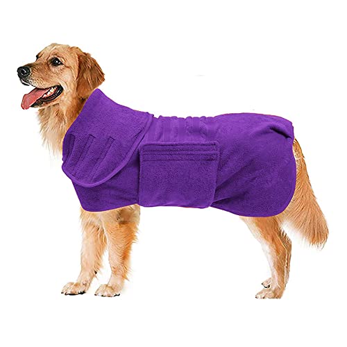 Mikrofaser Hund Bademantel Wearable Pet Badetuch, Super Saugfähige Schnell Trocknende Weiche Einstellbare Hundekleidung Für Mittlere Bis Große Hunde Handtücher (XL,Purple) von HNDB