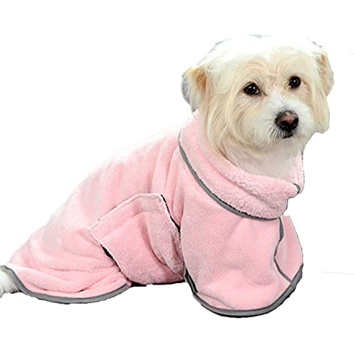 Mikrofaser Hund Bademantel Wearable Pet Badetuch, Super Saugfähige Schnell Trocknende Weiche Verstellbare Hundekleidung Für Kleine Hunde Mittlere Hunde Katzen Handtücher (XS,Pink) von HNDB