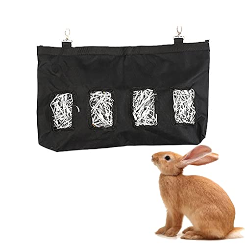 Oxford Cloth Rabbit Hay Bag, Hanging Small Pet Pouch Feeder Feeding Dispenser Container Für Meerschweinchen Kaninchen Hamster Bunny Accessoires Lapin (L,Black) von HNDB