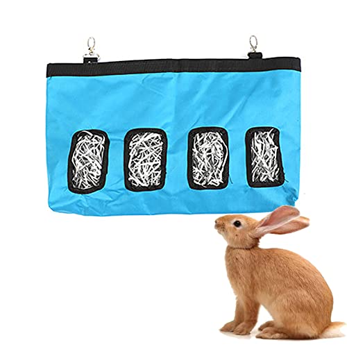Oxford Cloth Rabbit Hay Bag, Hanging Small Pet Pouch Feeder Feeding Dispenser Container Für Meerschweinchen Kaninchen Hamster Bunny Accessoires Lapin (L,Blue) von HNDB