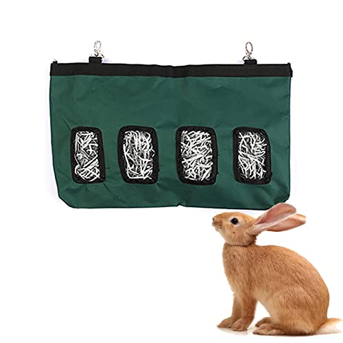 Oxford Cloth Rabbit Hay Bag, Hanging Small Pet Pouch Feeder Feeding Dispenser Container Für Meerschweinchen Kaninchen Hamster Bunny Accessoires Lapin (L,Dark Green) von HNDB