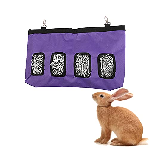 Oxford Cloth Rabbit Hay Bag, Hanging Small Pet Pouch Feeder Feeding Dispenser Container Für Meerschweinchen Kaninchen Hamster Bunny Accessoires Lapin (L,Purple) von HNDB