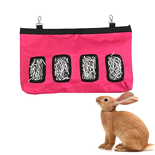 Oxford Cloth Rabbit Hay Bag, Hanging Small Pet Pouch Feeder Feeding Dispenser Container Für Meerschweinchen Kaninchen Hamster Bunny Accessoires Lapin (L,Rose Red) von HNDB